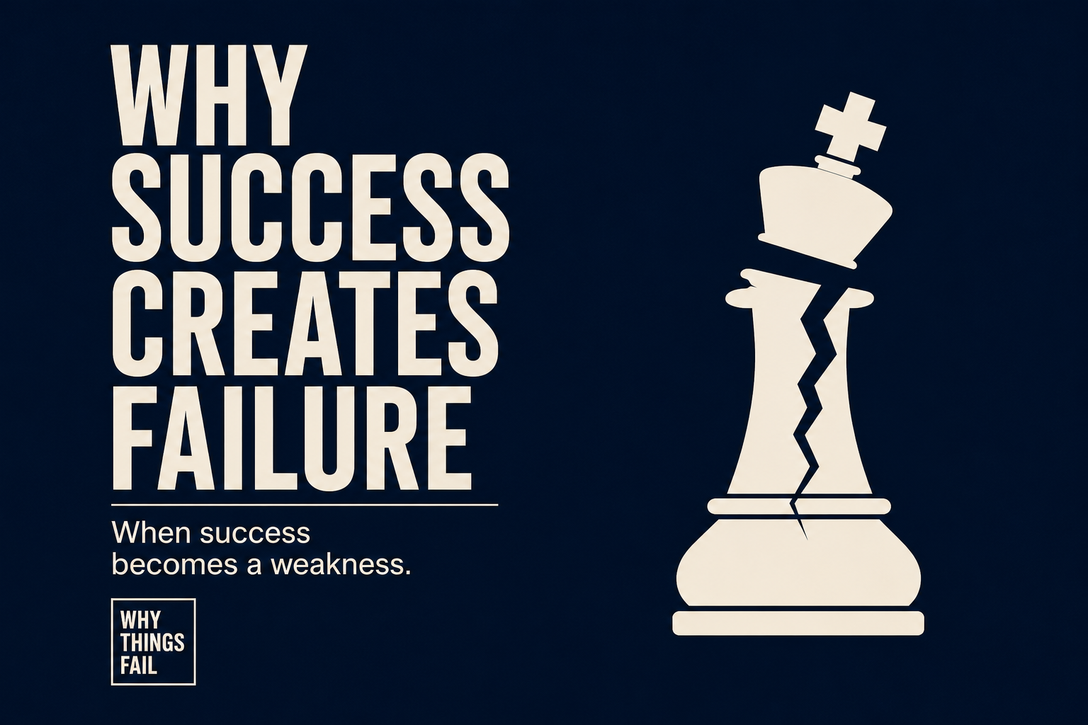 Why Success Creates Failure graphic featuring a cracked chess king with the text “When success becomes a weakness.