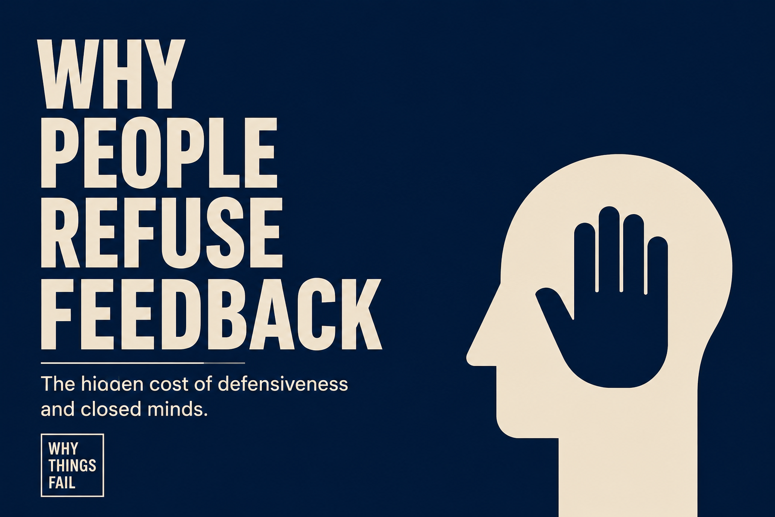 Why People Refuse Feedback – illustration of a person blocking feedback with a raised hand, representing defensiveness and a closed mind.