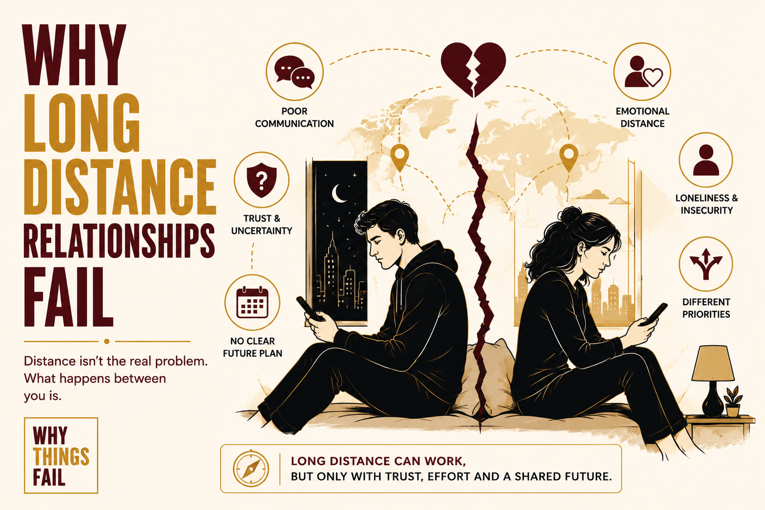 Couple talking on a video call showing why long distance relationships fail due to emotional distance and communication challenges