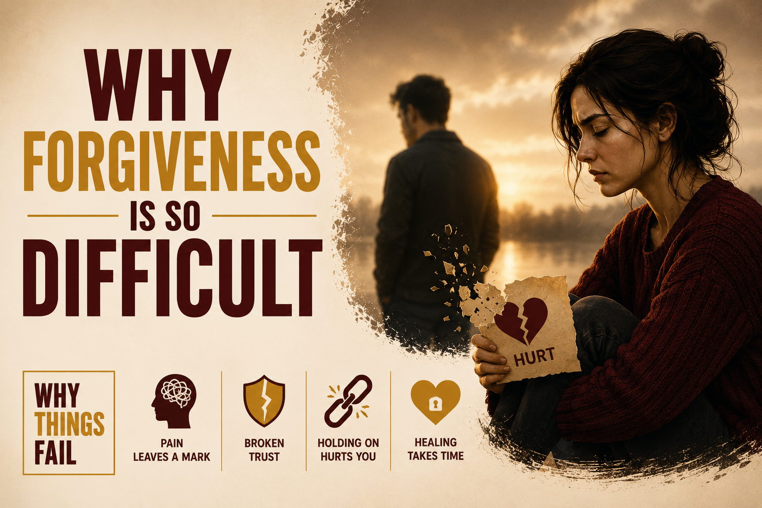 Why Forgiveness Is So Difficult illustrated through a person reflecting on emotional pain, trust and psychological healing after betrayal.