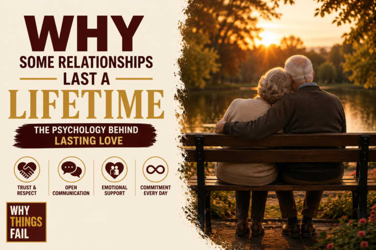 A happy elderly couple walking hand in hand through a peaceful park, representing why some relationships last a lifetime through trust, commitment and lasting emotional connection.