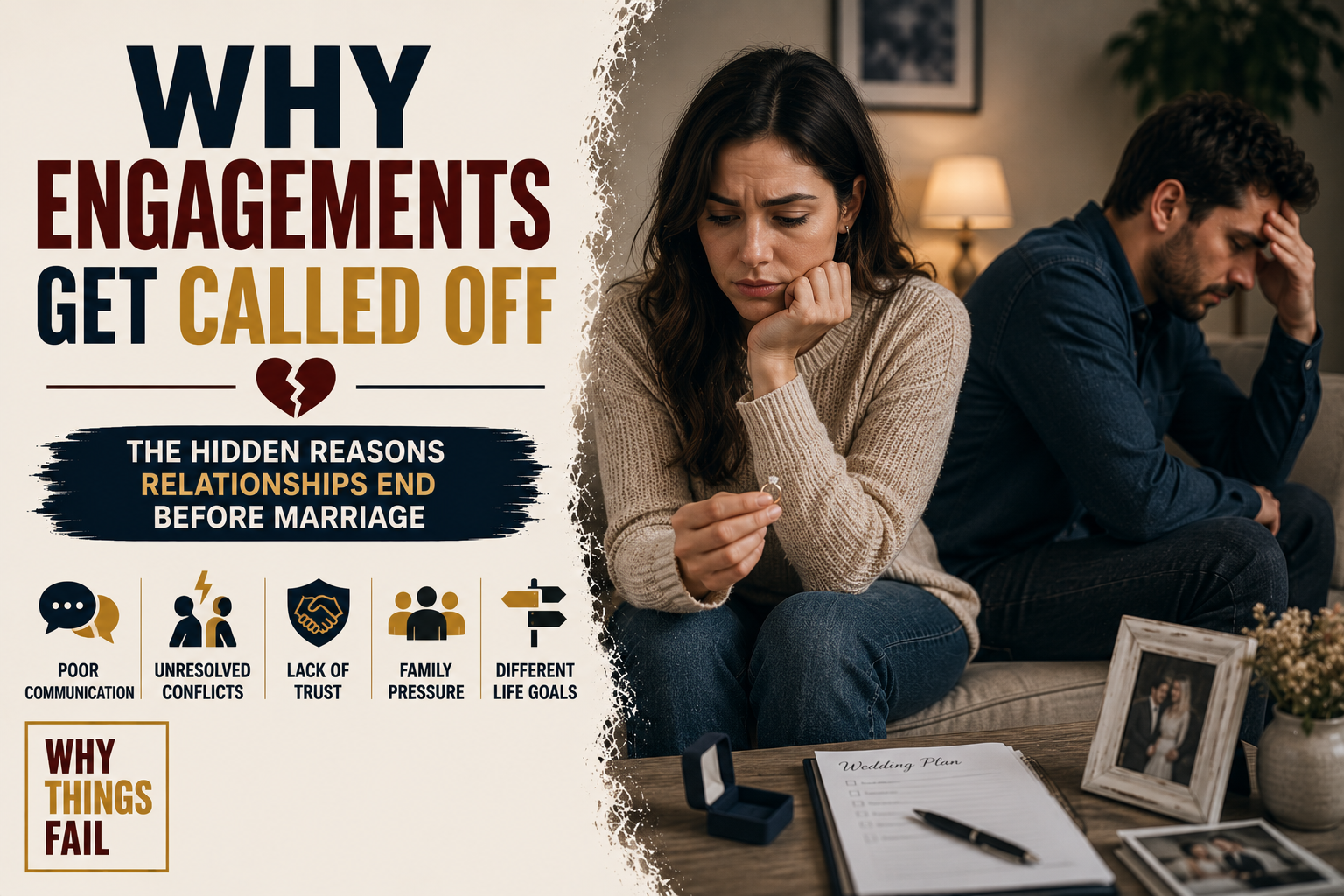 Why Engagements Get Called Off couple having a serious conversation before their wedding while discussing future expectations and commitment