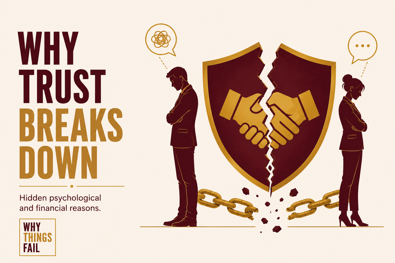 Why Trust Breaks Down illustrated through broken handshake symbolising declining confidence, poor accountability and damaged business relationships.