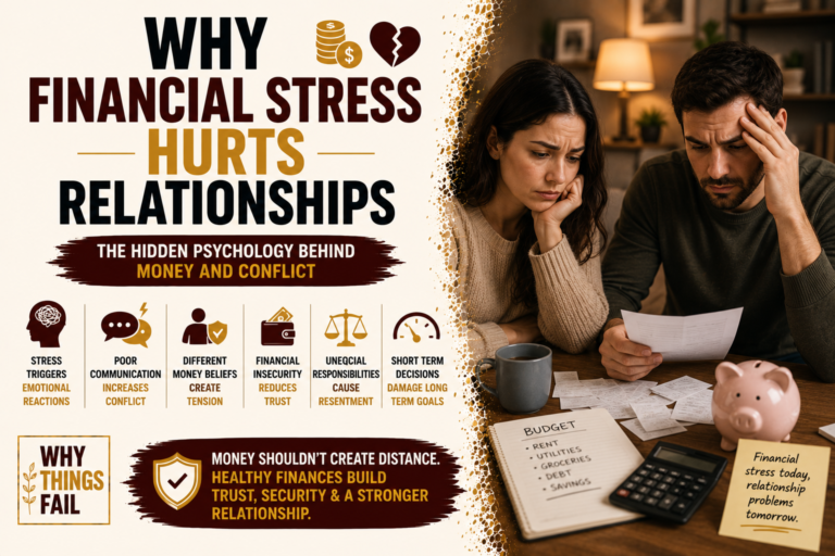 Couple discussing household bills at the kitchen table showing why financial stress hurts relationships through poor financial communication.