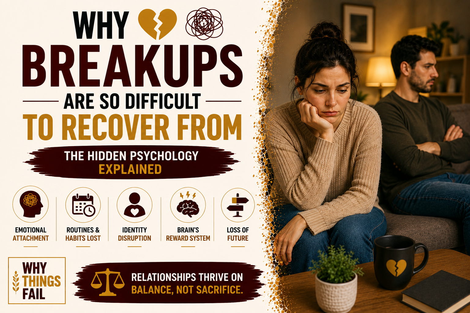 Why Breakups Are So Difficult To Recover From illustrated through emotional healing after the end of a romantic relationship
