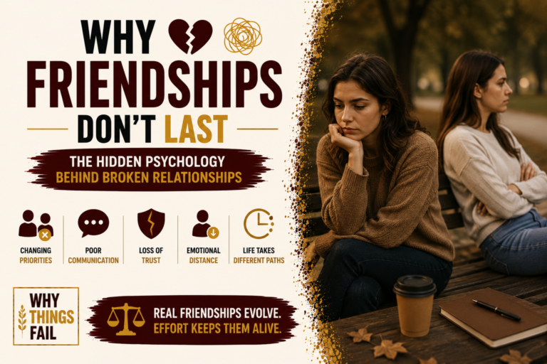 Why Friendships Don't Last illustrated through two lifelong friends walking away on different life paths, symbolising emotional distance and changing priorities.