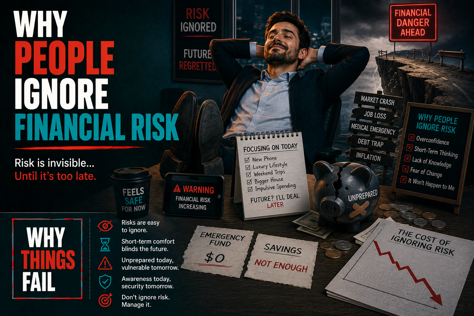 Why People Ignore Financial Risk illustrated through behavioural biases, overconfidence and emotional financial decision making.
