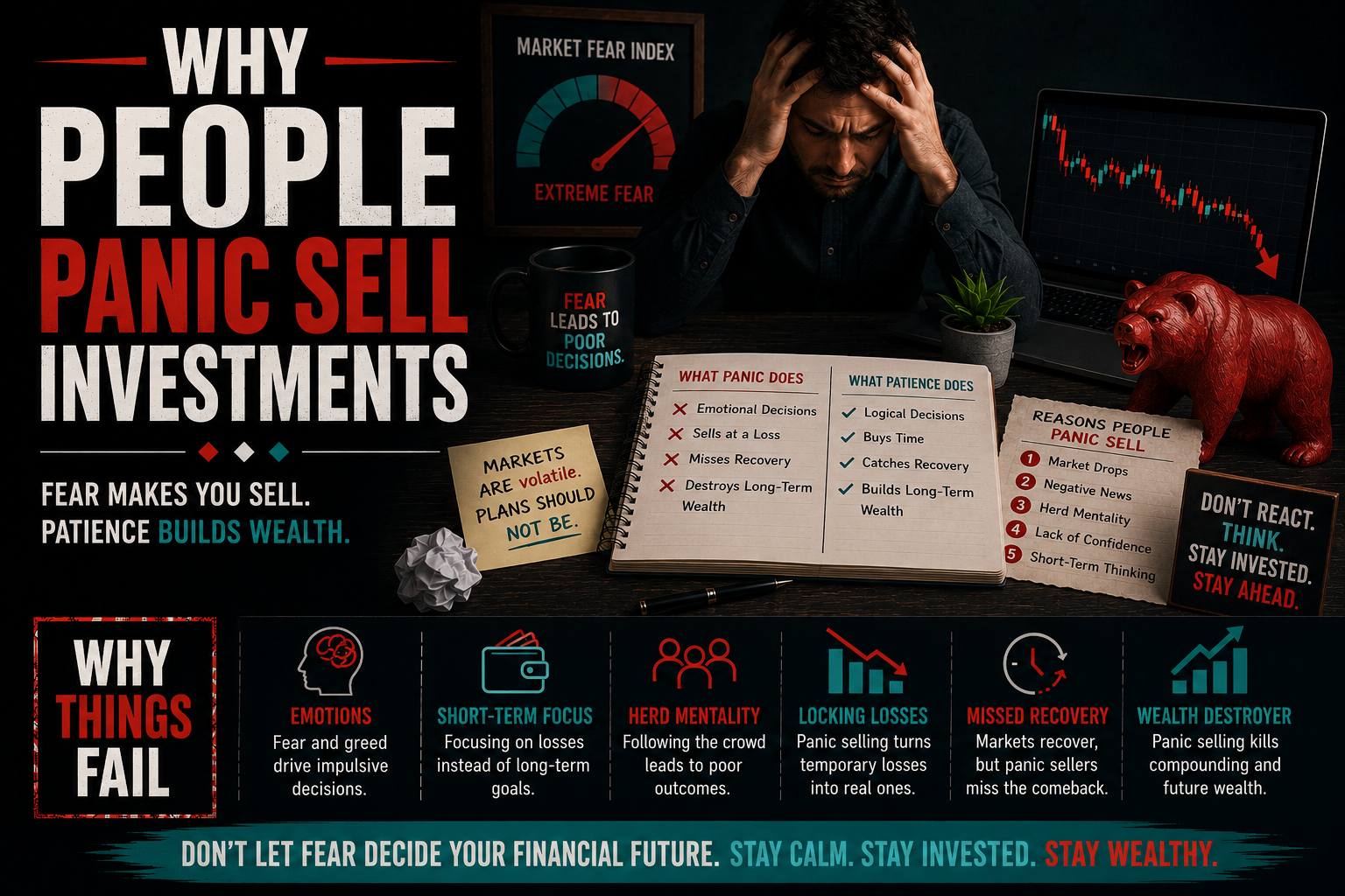 Why people panic sell investments during a stock market crash as investors react emotionally to falling prices