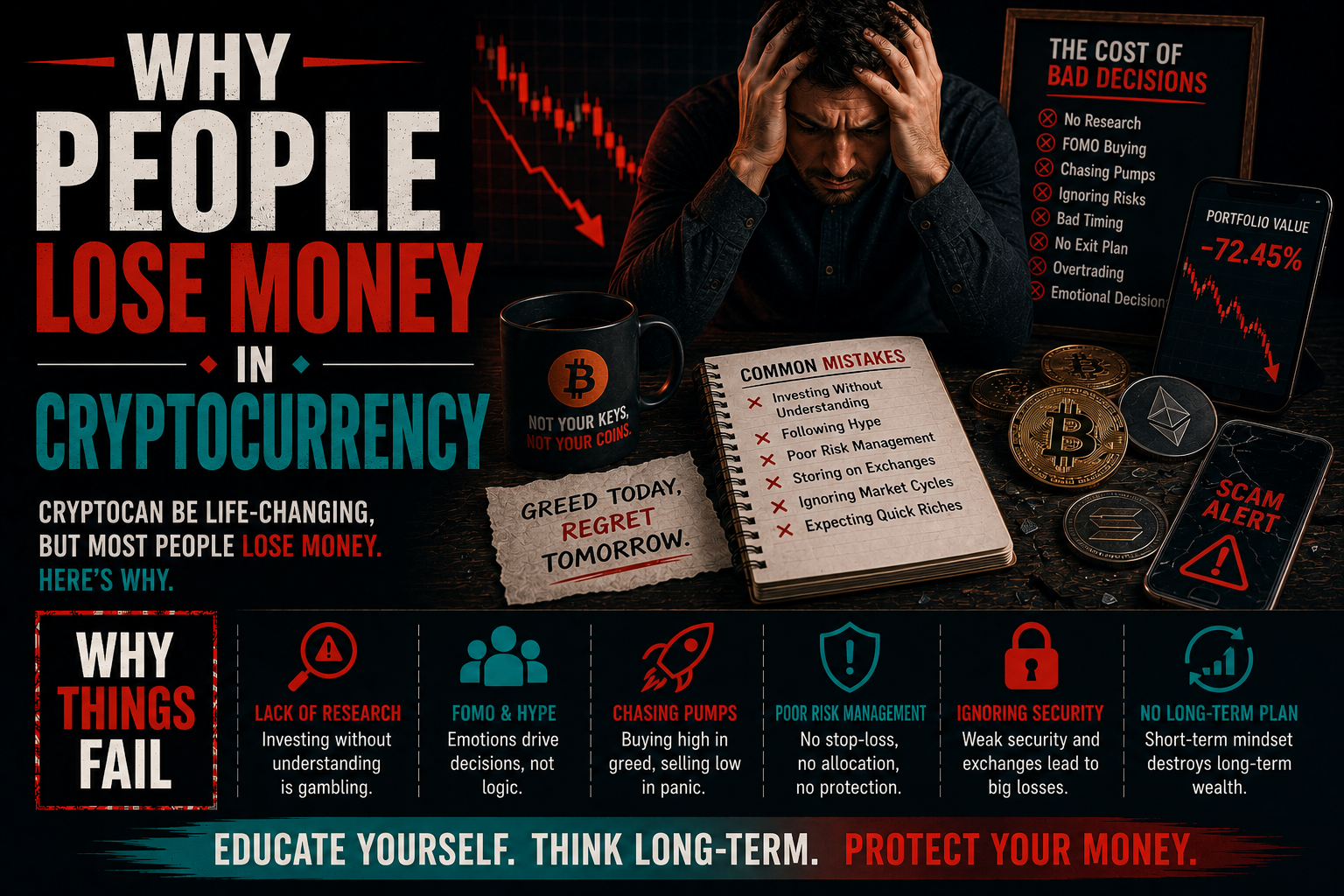 Why people lose money in cryptocurrency illustrated through behavioural biases, emotional investing and poor risk management