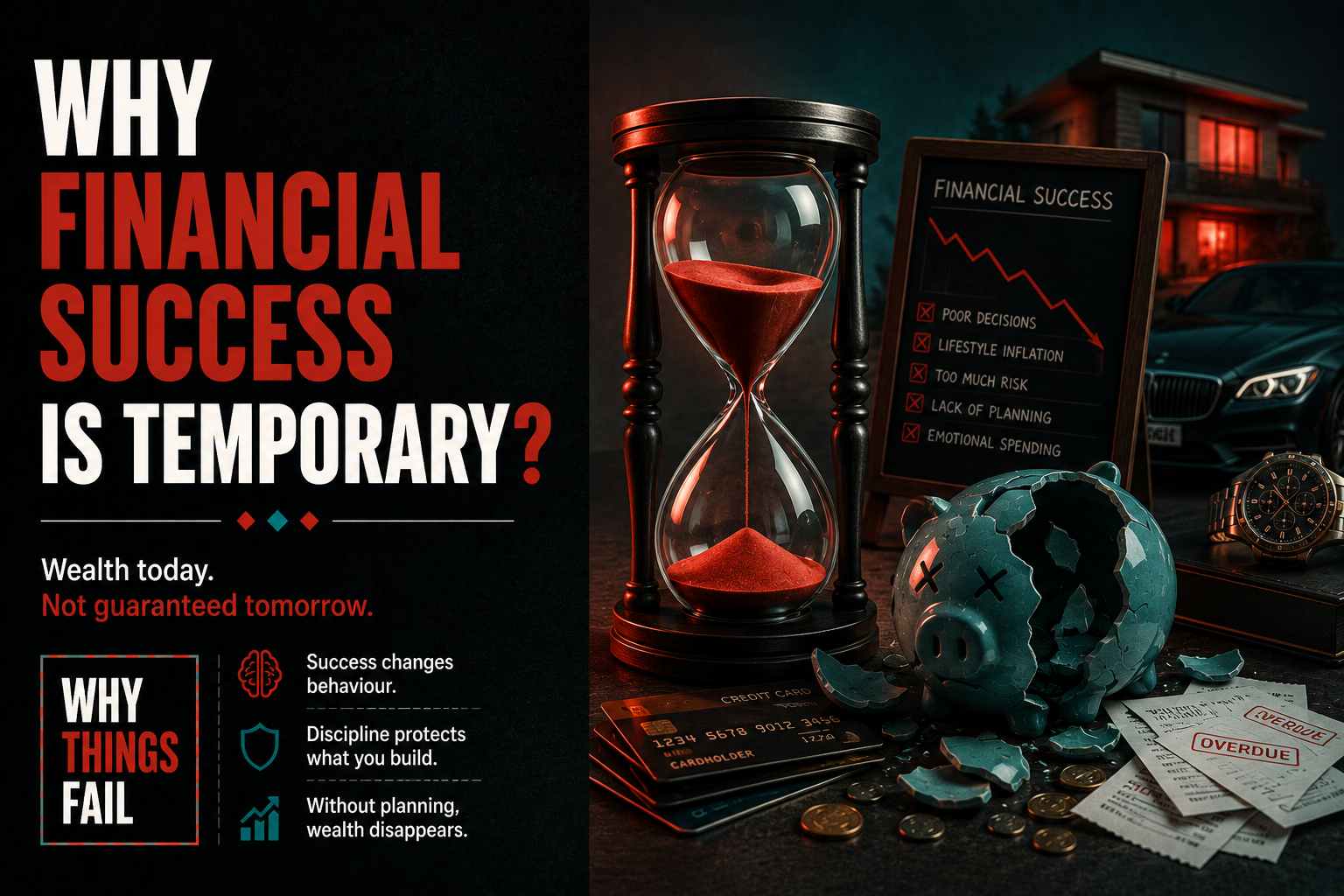 Why Financial Success Is Temporary illustrated through lifestyle inflation, wealth growth and rising financial commitments.