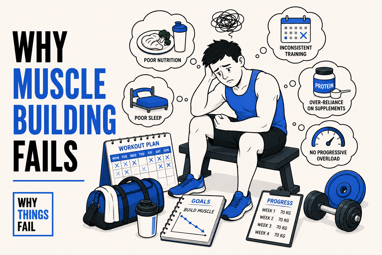 Why Muscle Building Fails because of poor nutrition and inconsistent resistance training