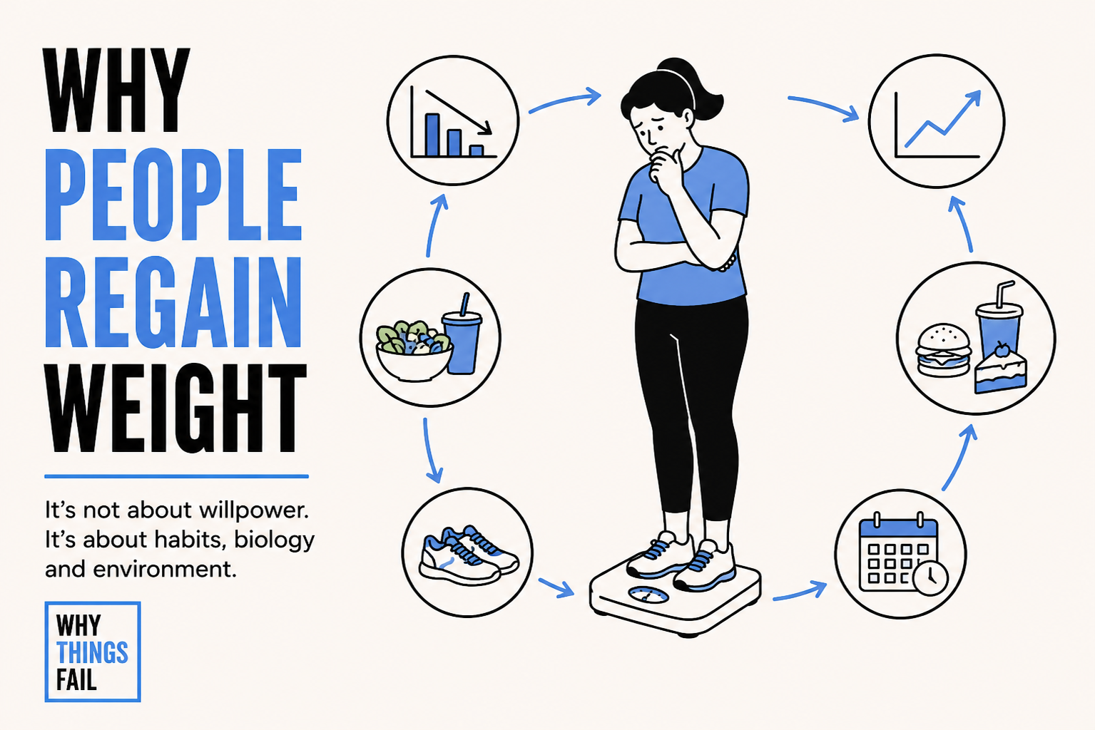 Person tracking progress to understand why people regain weight because of behavioural patterns and lifestyle changes