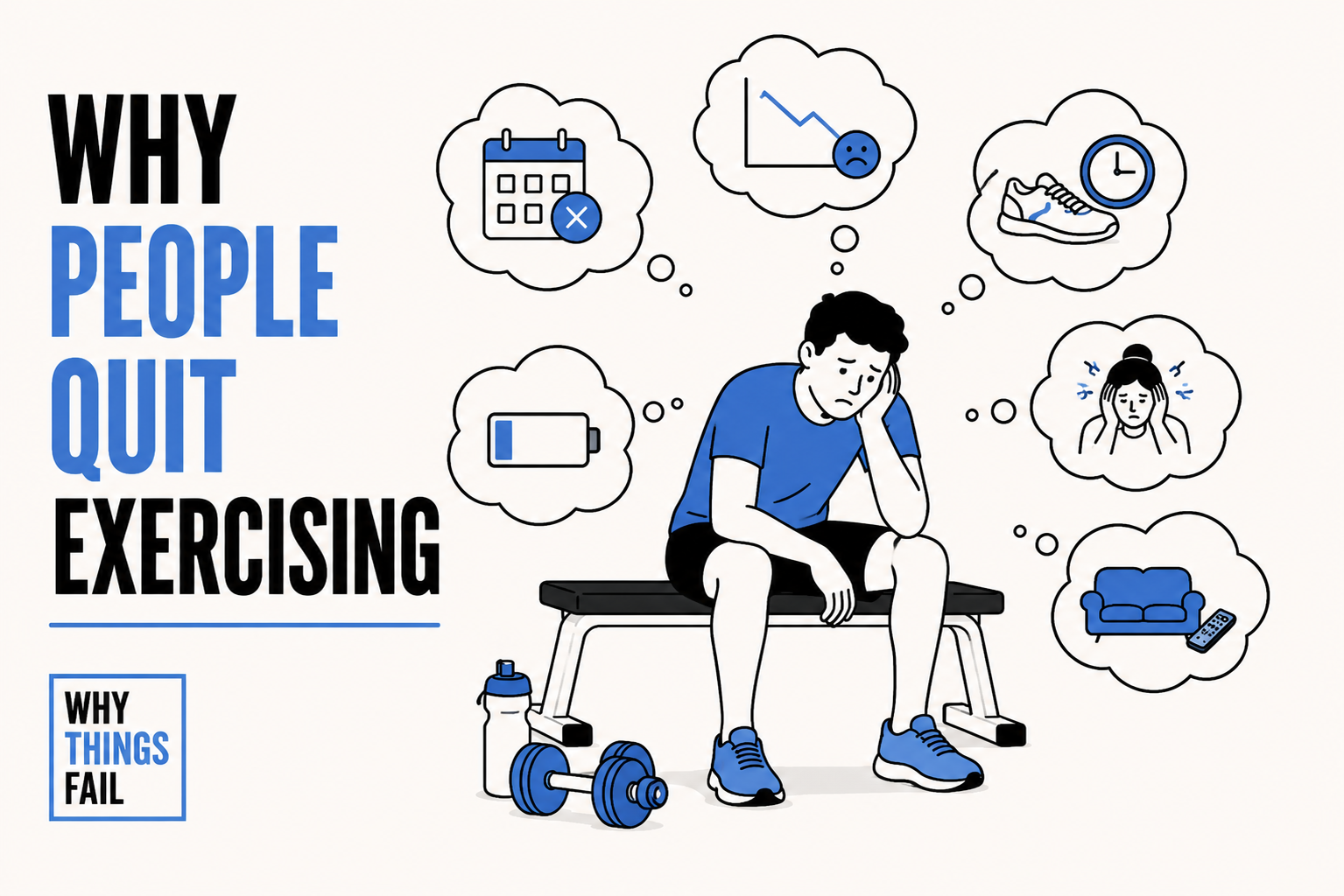 Why People Quit Exercising illustrated through abandoned gym equipment showing the impact of poor habit formation and emotional decision making